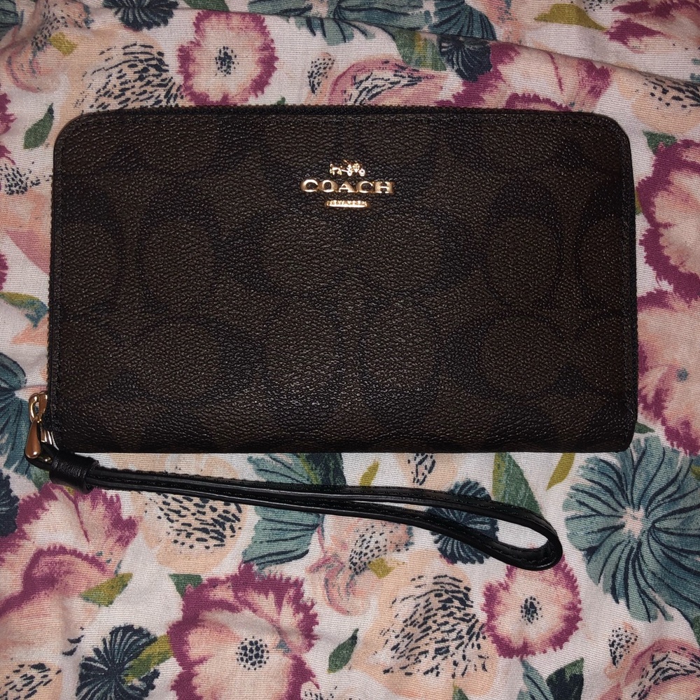 Coach Brown Logo Wristlet